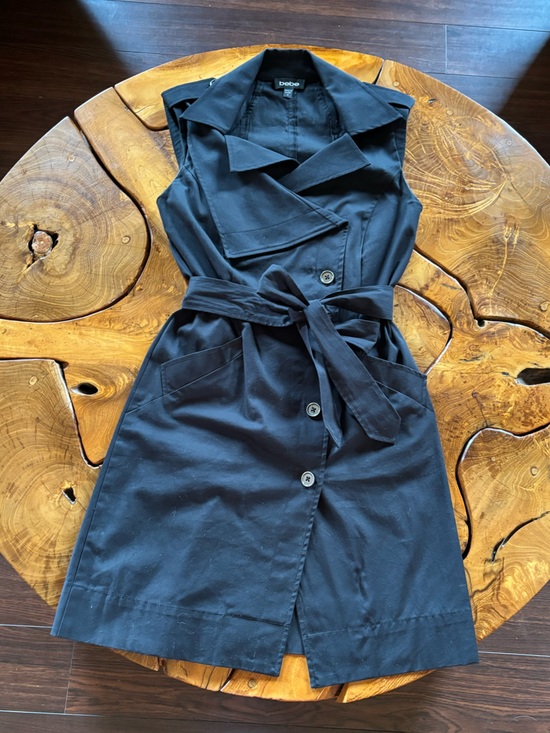 bebe Dresses & Skirts - Vintage Bebe Trench Coat Style Dress Sleeveless Black Size 4